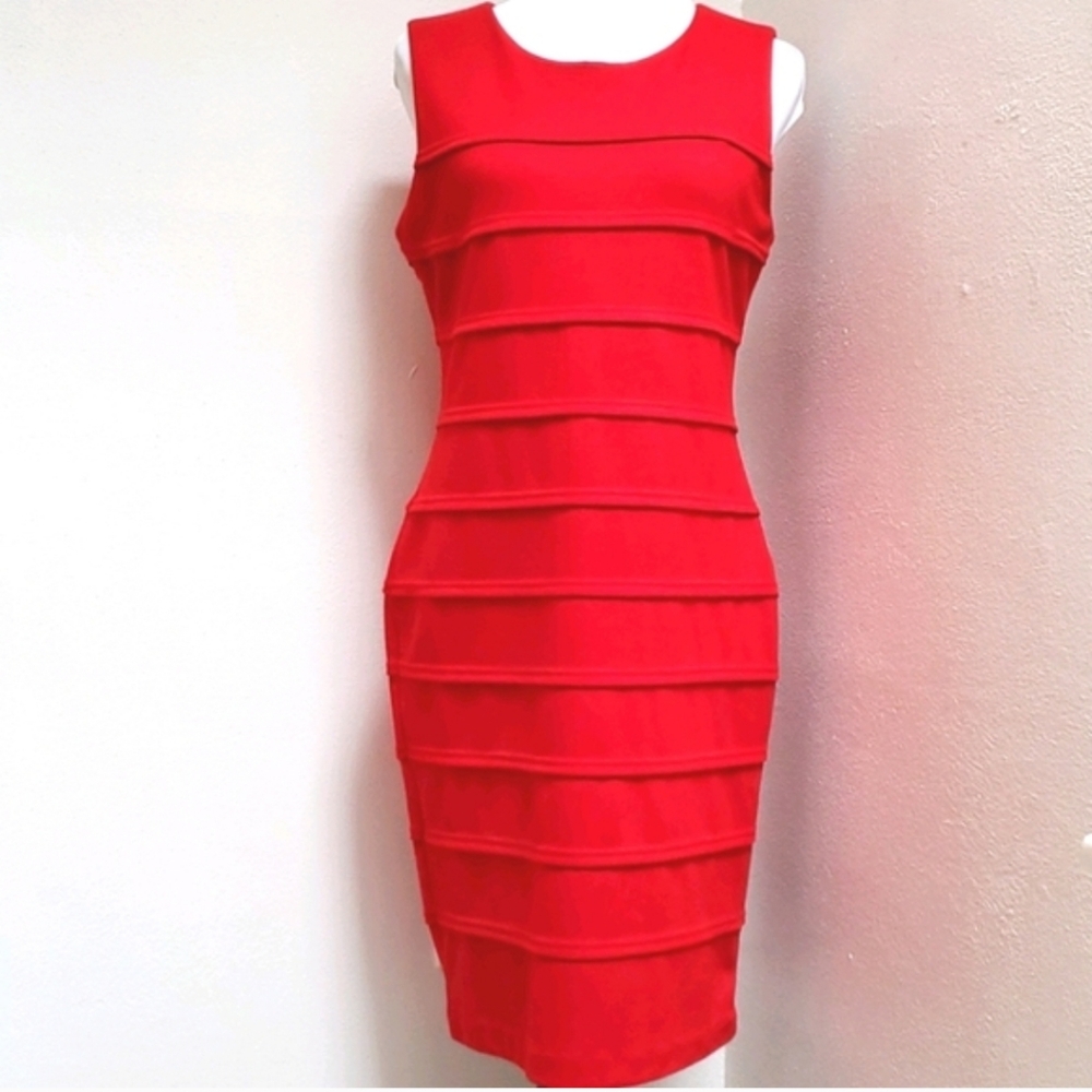 Adrienne Vittadini Bold Red Sleeveless Midi Dress
